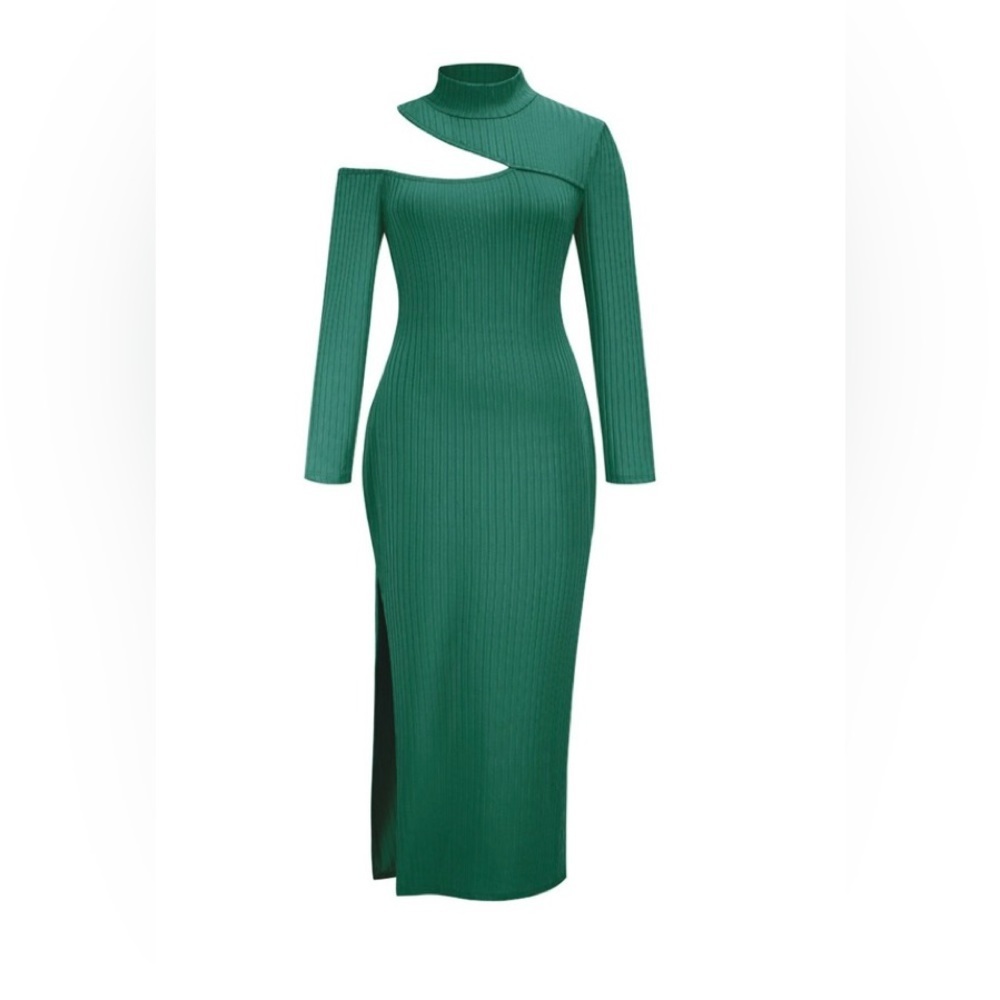 Ladies Sexy Open Show Slit Dress Turtleneck Strip Long Skirt - Picture 3 of 6